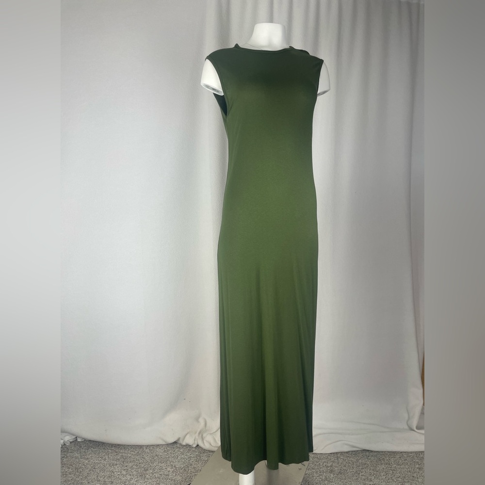Green Sleeveless Maxi Dress stretchy cotton
